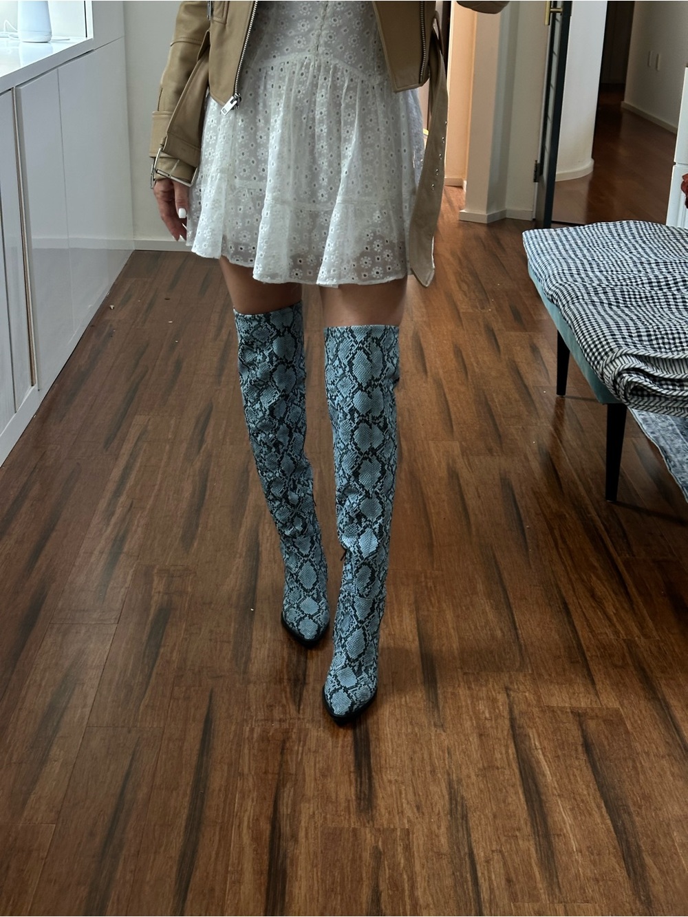 Gianni Bini Blue and Black Snake-Print Ankle Boots